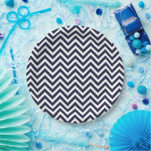 Navy Blue and White Chevron Paper Plate
