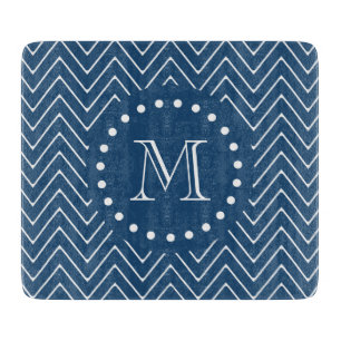 Navy Blue and White Chevron Pattern, Your Monogram Cutting Board