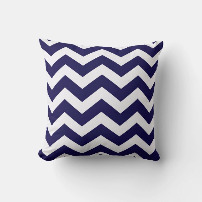 Navy Blue And White Chevron Stripes Cushion (Front)