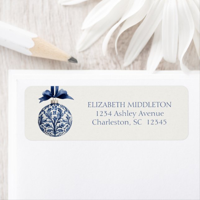 Navy Blue and White Chinoiserie Christmas Ornament (Insitu)