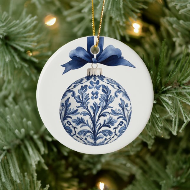 Navy Blue and White Chinoiserie Christmas Ornament (Tree)