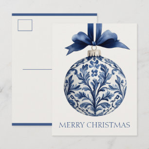 Navy Blue and White Chinoiserie Christmas Ornament Postcard