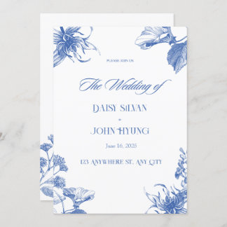Navy Blue and White Chinoiserie Wedding Invitation