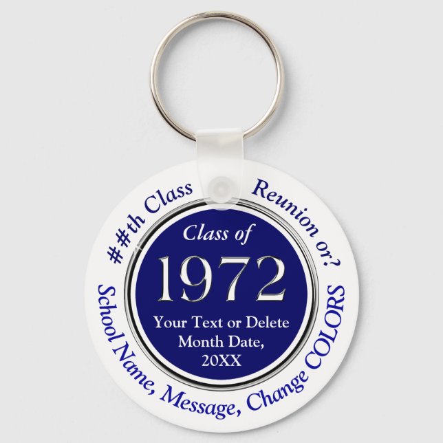 Navy Blue and White, Class of 72, Party Favours Key Ring (Front)