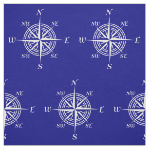 Navy Blue And White Coastal Decor Compass Rose Fabric