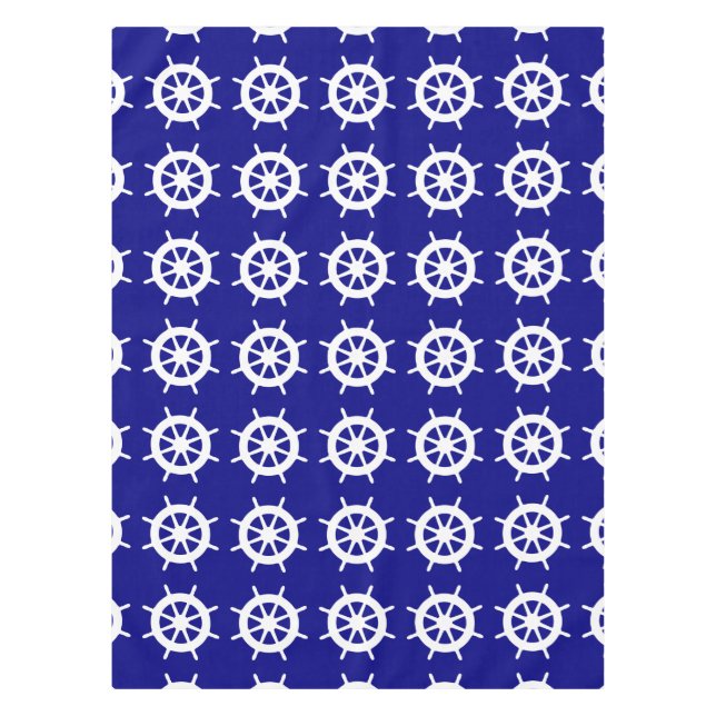 Navy Blue And White Coastal Decor Helm Tablecloth (Front)