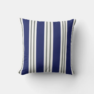 Navy Blue and White Coastal Stripes Cushion
