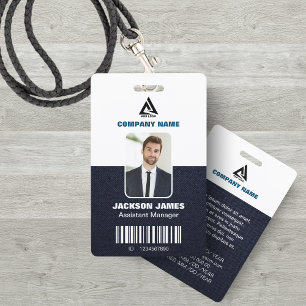 Navy Blue and white Company Security ID Card ID Badge