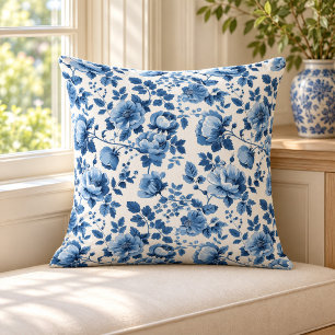 Navy Blue and White Cottage Floral Pattern Cushion