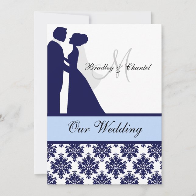 Navy, Blue, and White Couple Wedding Invitation (Front)