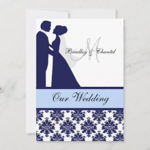 Navy, Blue, and White Couple Wedding Invitation