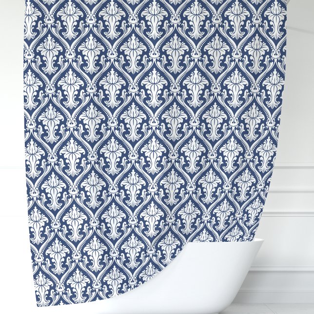 Navy Blue and White Damask Shower Curtain (Creator Uploaded)