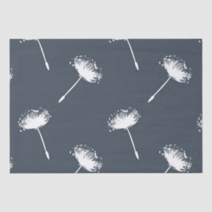 Navy Blue and White Dandelion Flowers Tissue Paper