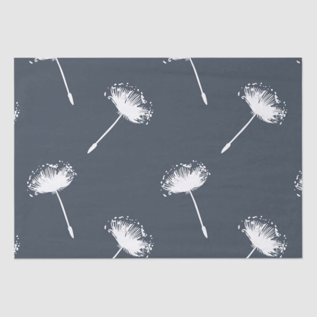 Navy Blue and White Dandelion Flowers Tissue Paper (Front)