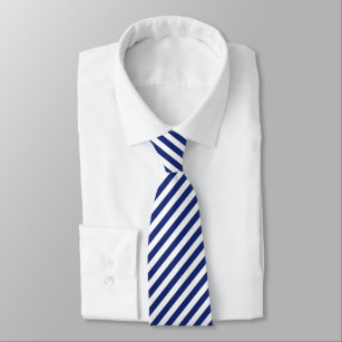 Navy Blue and White Diagonal Stripes Pattern Tie
