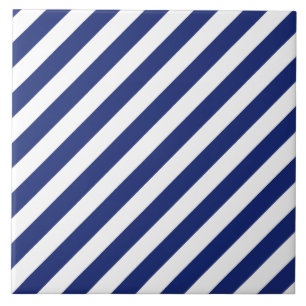 Navy Blue and White Diagonal Stripes Pattern Tile