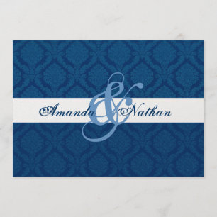 Navy Blue and White Diamond Damask Wedding Invitation