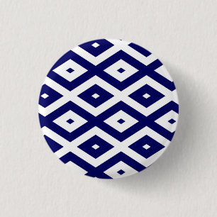 Navy blue and white diamond pattern 3 cm round badge