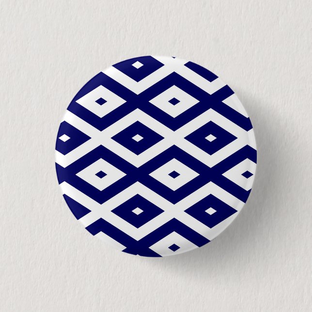 Navy blue and white diamond pattern 3 cm round badge (Front)