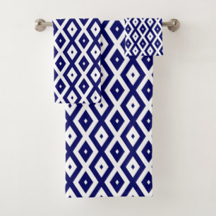 Navy blue and white diamond pattern bath towel set
