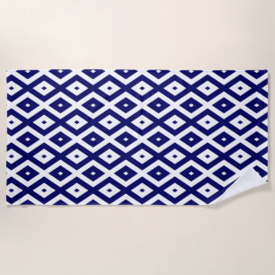 Navy blue and white diamond pattern beach towel