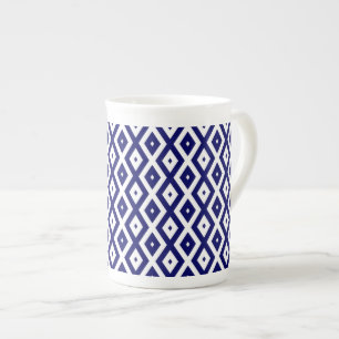 Navy blue and white diamond pattern bone china mug