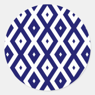 Navy blue and white diamond pattern classic round sticker
