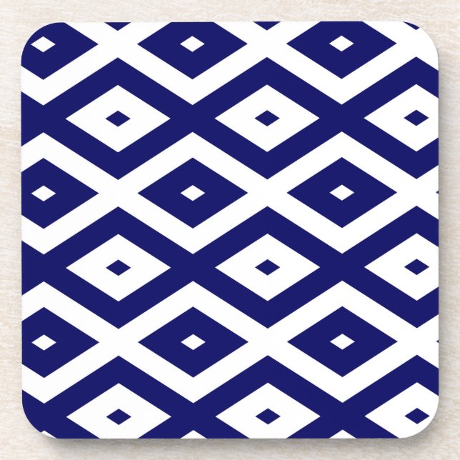 Navy blue and white diamond pattern coaster (Front)