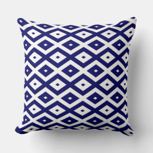 Navy blue and white diamond pattern cushion