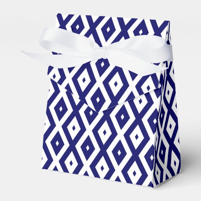 Navy blue and white diamond pattern favour box (Front Side)