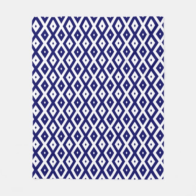 Navy blue and white diamond pattern fleece blanket (Front)