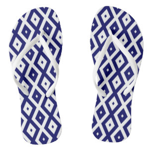 Navy blue and white diamond pattern jandals