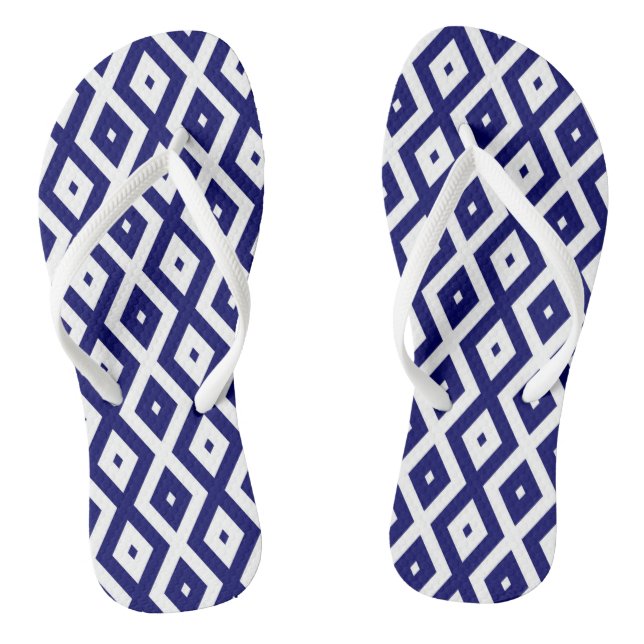 Navy blue and white diamond pattern jandals (Footbed)