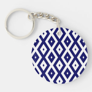 Navy blue and white diamond pattern key ring
