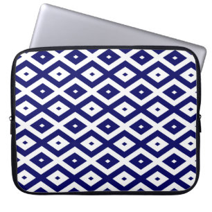 Navy blue and white diamond pattern laptop sleeve