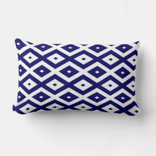 Navy blue and white diamond pattern lumbar cushion