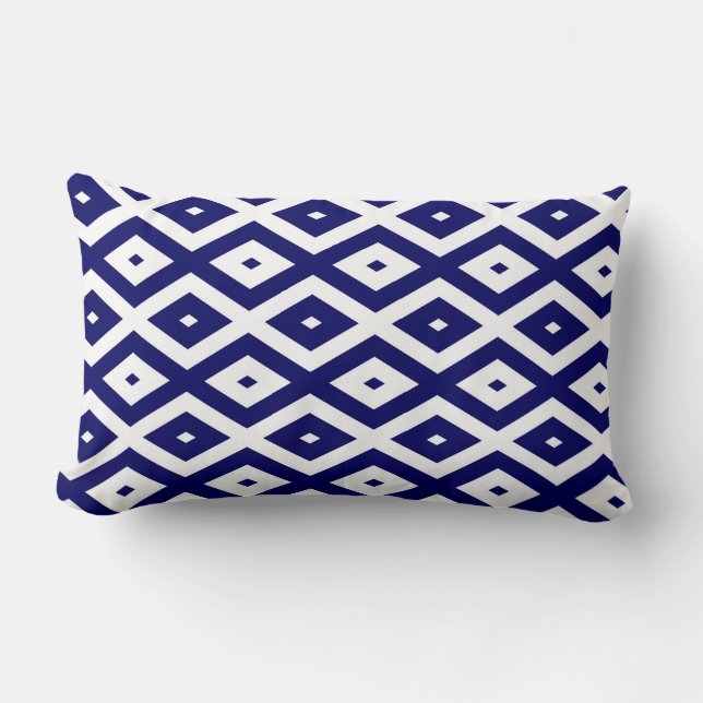 Navy blue and white diamond pattern lumbar cushion (Front)