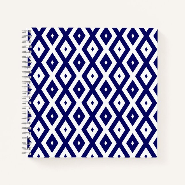 Navy blue and white diamond pattern notebook (Front)