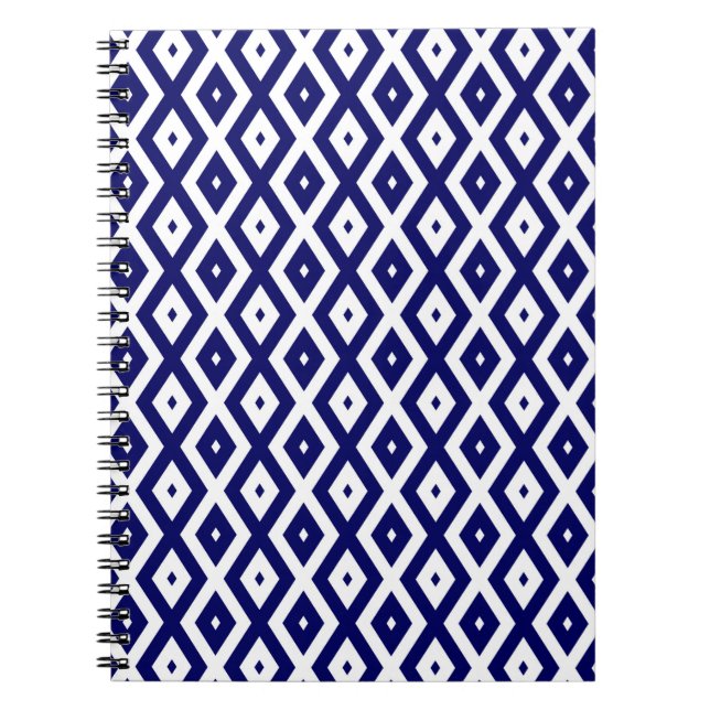 Navy blue and white diamond pattern notebook (Front)