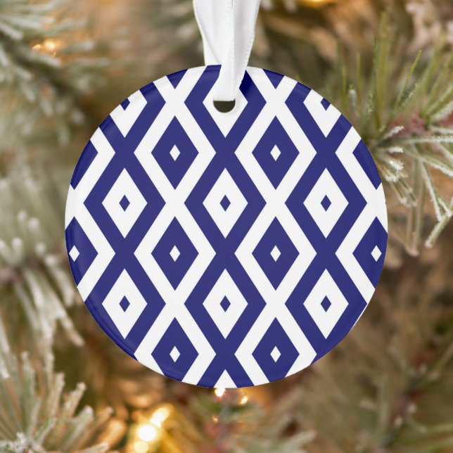 Navy blue and white diamond pattern ornament (Tree)