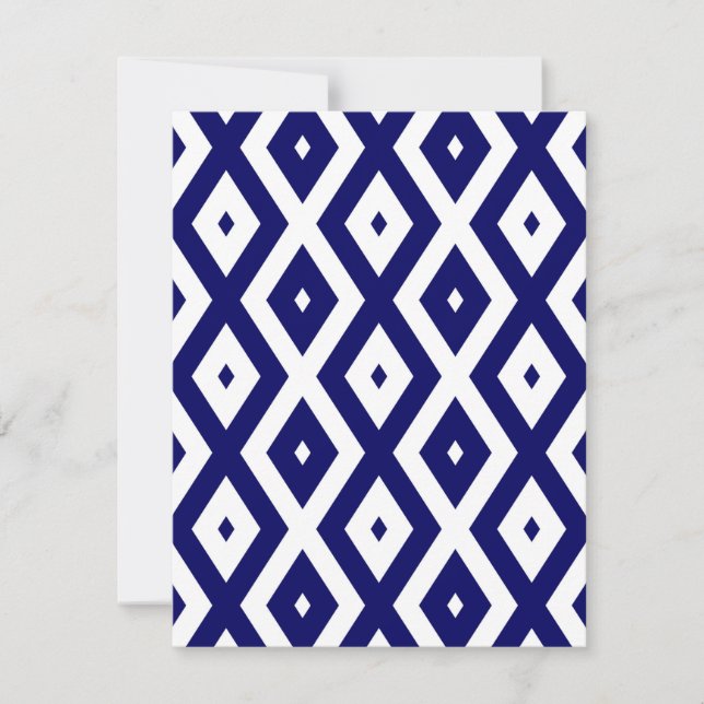 Navy blue and white diamond pattern RSVP card (Front)