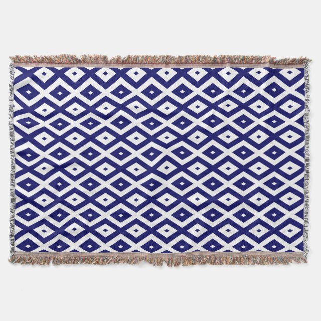 Navy blue and white diamond pattern throw blanket (Front)