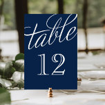 Navy Blue and White Elegant Script Table Numbers<br><div class="desc">Simple and chic elegant table number cards with a calligraphy style script font. Customise each card with your table numbers to suit any size wedding or party. Click Customise It to change the number font and colour or change the background colour to create your own unique one of a kind...</div>