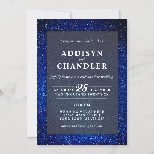 Navy Blue and White Elegant Simple Modern Wedding  Invitation (Front)