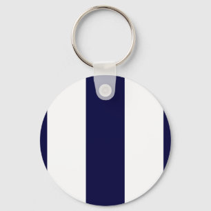 Navy Blue and White Extra Large Stripe Pattern Key Ring