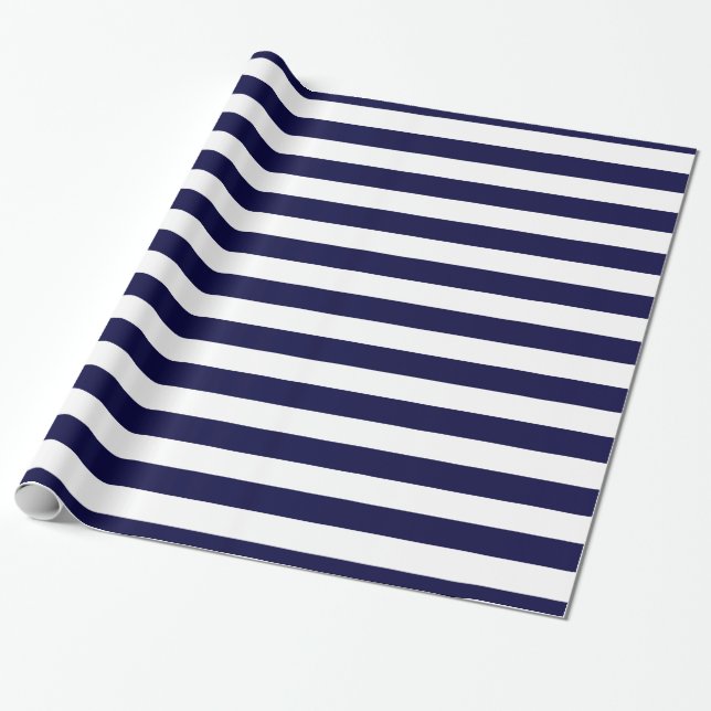 Navy Blue and White Extra Large Stripe Pattern Wrapping Paper (Unrolled)