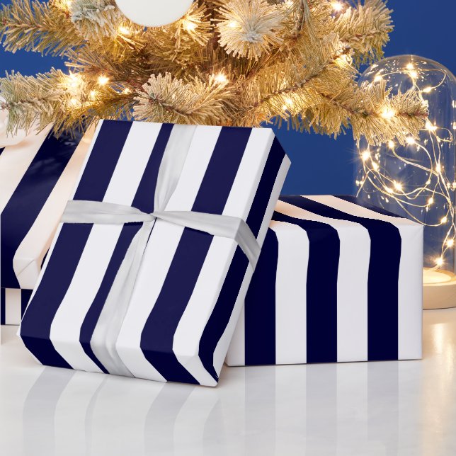 Navy Blue and White Extra Large Stripe Pattern Wrapping Paper (Holidays)