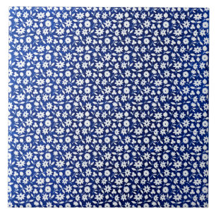 Navy blue and white floral pattern tile