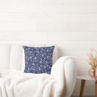 Navy Blue and White Floral Throw Pillow