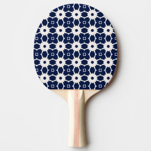 Navy Blue and White Geometric Floral Ping Pong Paddle